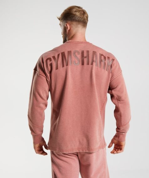 Men's Gymshark Power Washed Crew Sweatshirts Rose | CA 3A5876